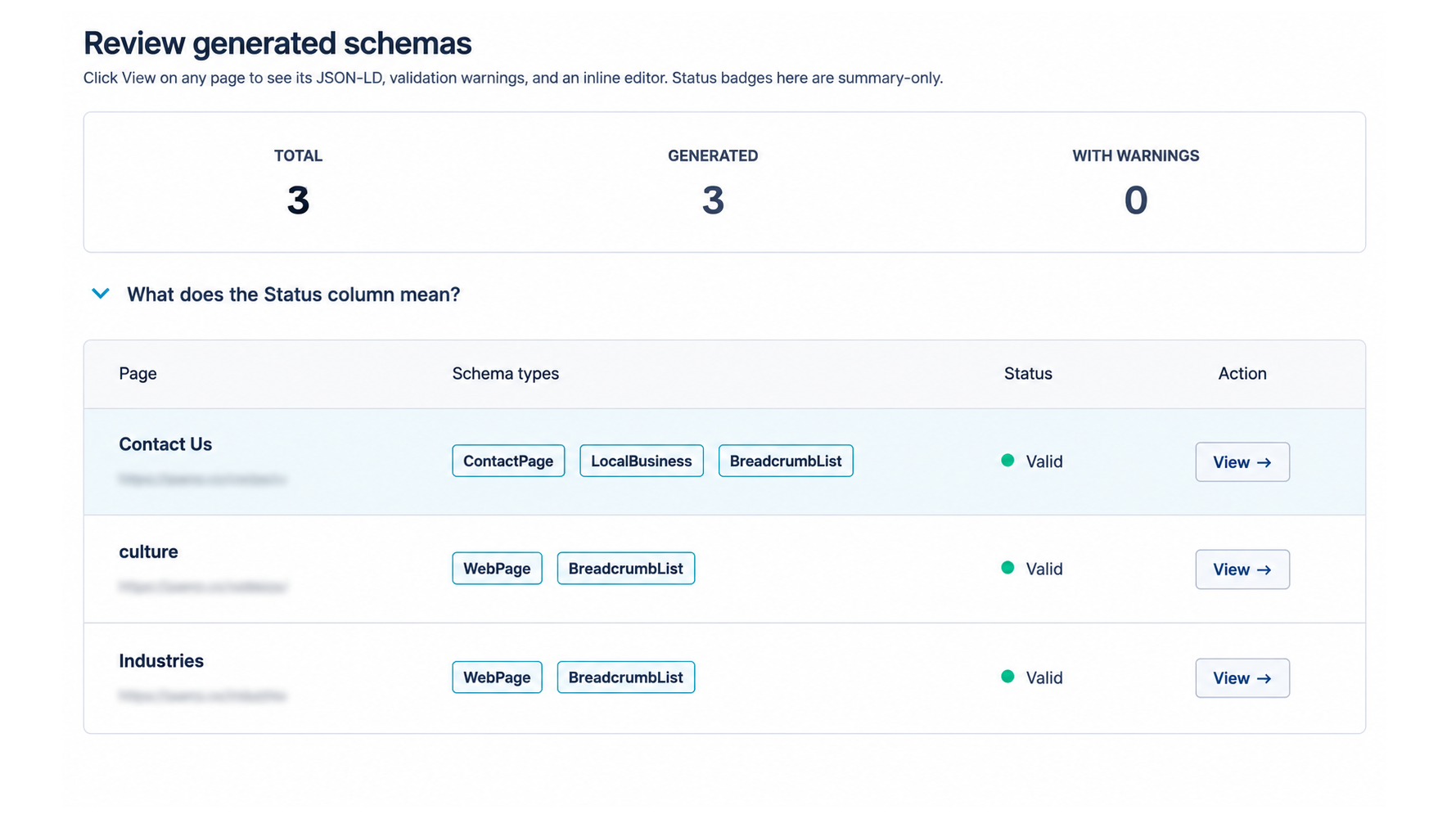 Schema Generator recommending different Schema.org types per CMS page based on each page's content