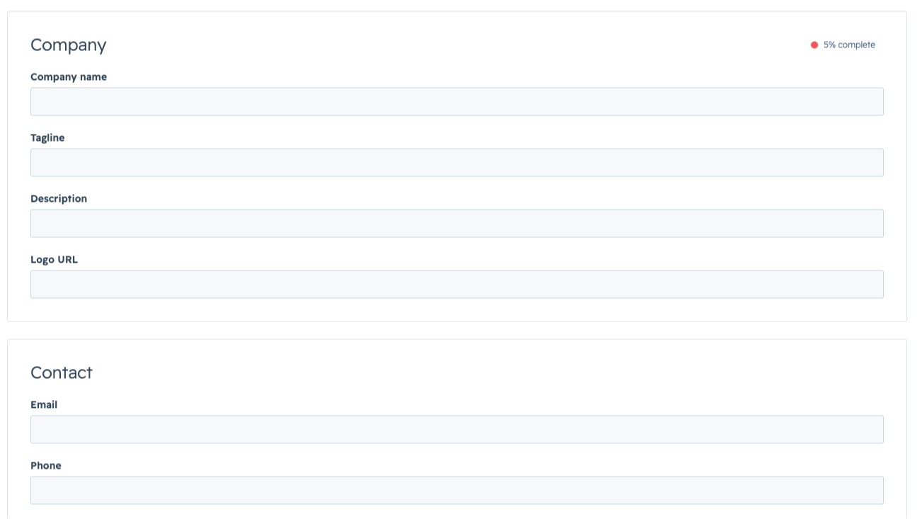 Step 2 of the Schema Generator workflow showing pre-filled company name, logo URL, full address, and social profile fields